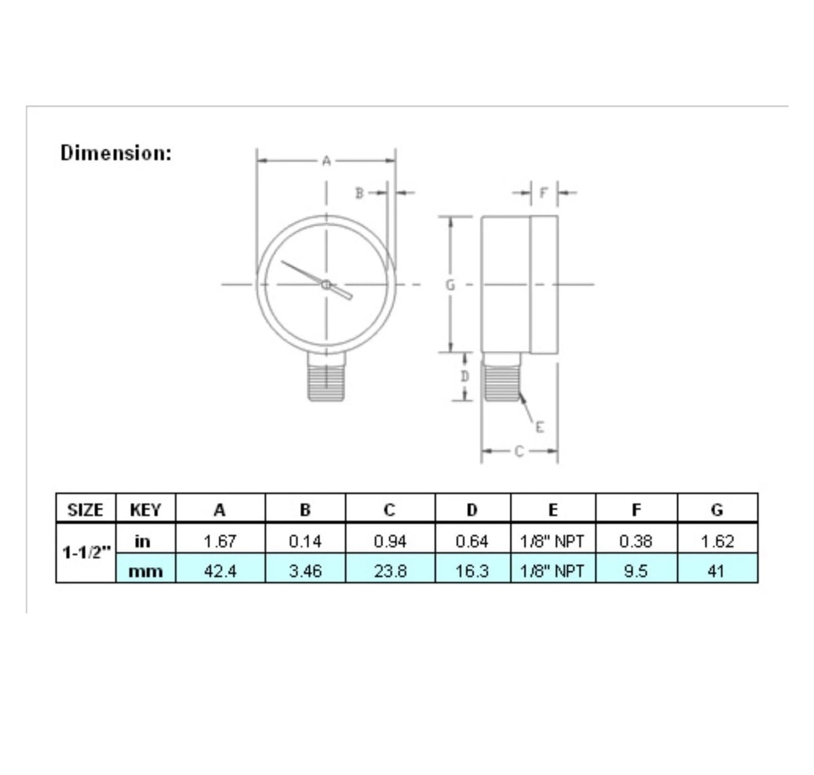 Manómetro de presión for uso general 1-1/2", acero negro, NPT 1/8", montaje inferior, 0-300 PSI