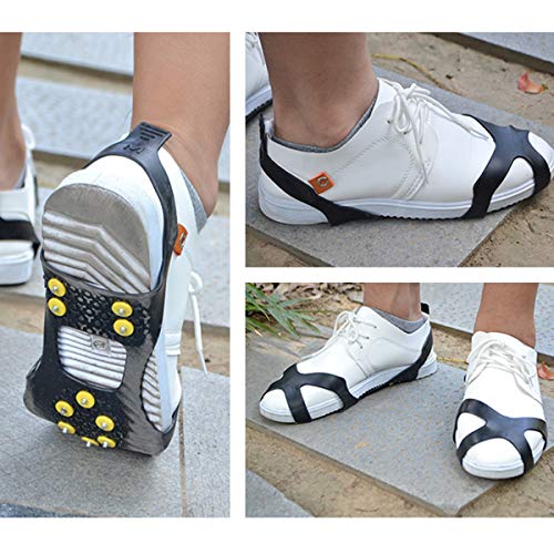 SH-RuiDu 1 Pair 10-Stud Ice & Snow Grips, Wear-Resistant Over Shoe Slip-on Stretchy Spikes Crampons for Climbing Tool
