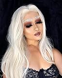 EALGA White Blonde Lace Front Wig Synthetic Wavy Hair Light Blonde Wig for Cosplay Silver Blonde Glueless Wig 22 inch EALGA-008-NEW