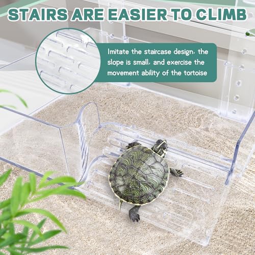 Image of PINVNBY Hanging Turtle Basking Platform Adjustable Floating Turtle Dock with Guardrail and Ramp Acrylic Transparent Basking Platform for Aquatic Turtles Tortoise Tank Accessories Decor (Small)