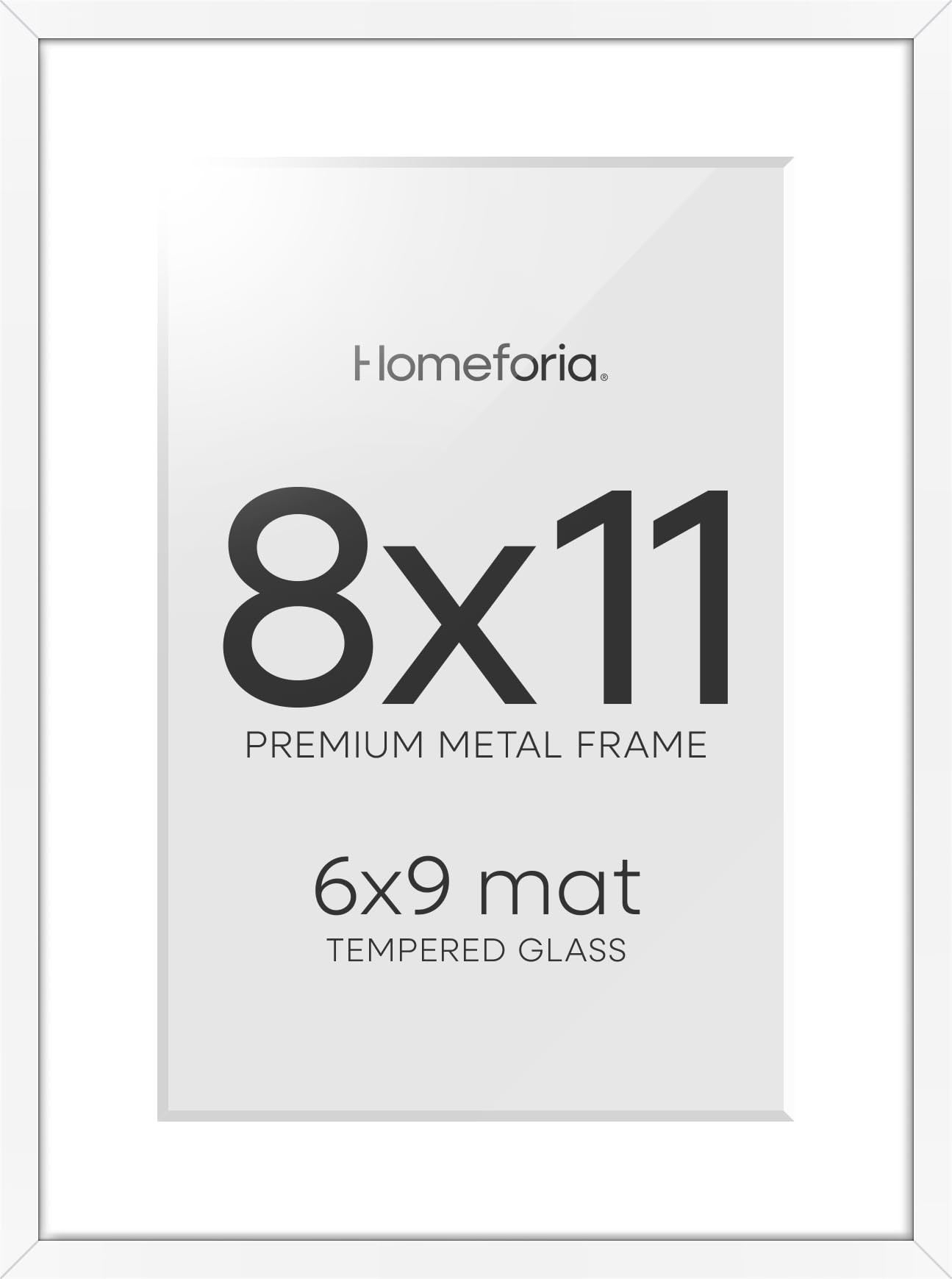 Homeforia 8x11 White Picture Frame, High-End Metal, 6x9 Mat, Glass | High End Aluminum, Tempered Glass, Acid-Free 6x9 Removable Mat, 8x11 in Edge-to-Edge Display 11x8, Wall Kit, Set Of 2