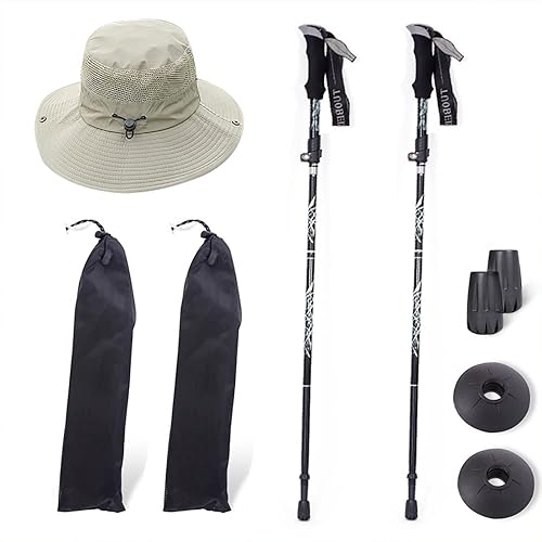WENH Bastones de senderismo plegables y ligeros para senderismo, paquete de 2 unidades, camping, montaña, mochilero, negro y blanco