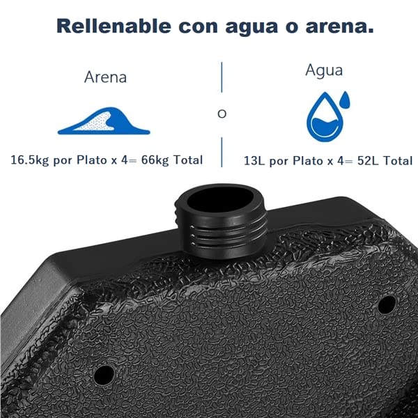 Yaheetech Base Sombrilla Rellenable 4 Piezas de Arena 66kg y Agua 52L Negro