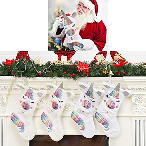 shelly home Christmas Stocking with LED Light Unicorn Sparkly Sequins Stockings for Christmas Decoration