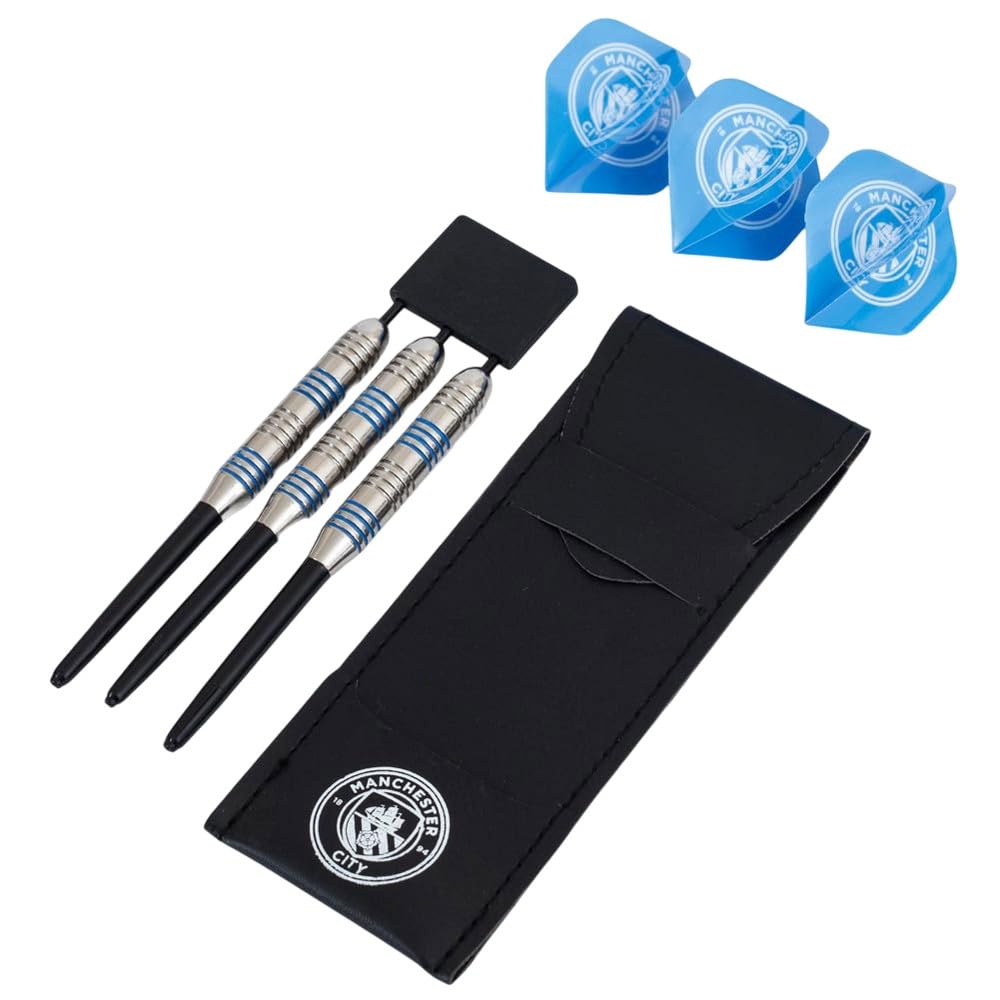Manchester City FC Leather Darts Set (Pack of 3) (One Size) (Blue/Silver/Black)