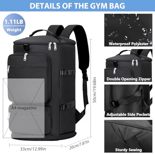Image of GUSTAVE 40L Waterproof Gym Bag for Women & Men, Lightweight Fitness Duffel Backpack with Shoe Compartment, Durable Nylon Travel & Yoga Bag, Multi-Carry Options, Ideal for Sports & Outdoor Activities