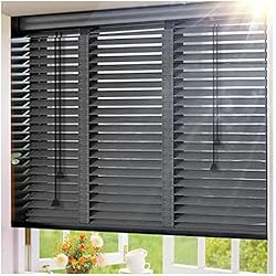 Persianas Horizontales Madera Persianas Venecianas Interiores De Madera,Persianas Horizontales para Ventanas,Persiana Veneciana De Madera Maciza De Lamas De 50mm,Cortinas Aislantes Térmicas,Negro,W×H-80x130cm/31.5x51in