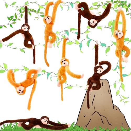 Image of Kugliwa 8 Pcs Hanging Monkey Stuffed Animal Toys Plush Monkey Toy Cute Soft Lifelike Monkey Plush Toys for Jungle Forest Animal Theme Party Favors Birthday Gift, 24 Inch (Color Set 1)