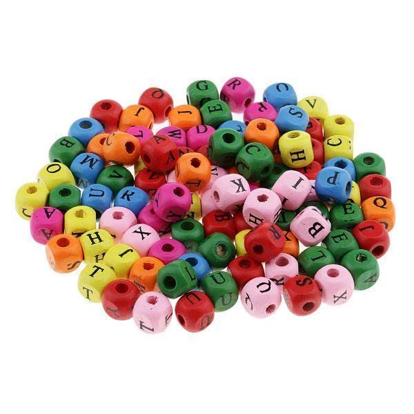 SNAPPSY 5x100 Pieces Wooden Alphabet Letters Cube Beads Jewelry Making 10mm Multicolor-image-9