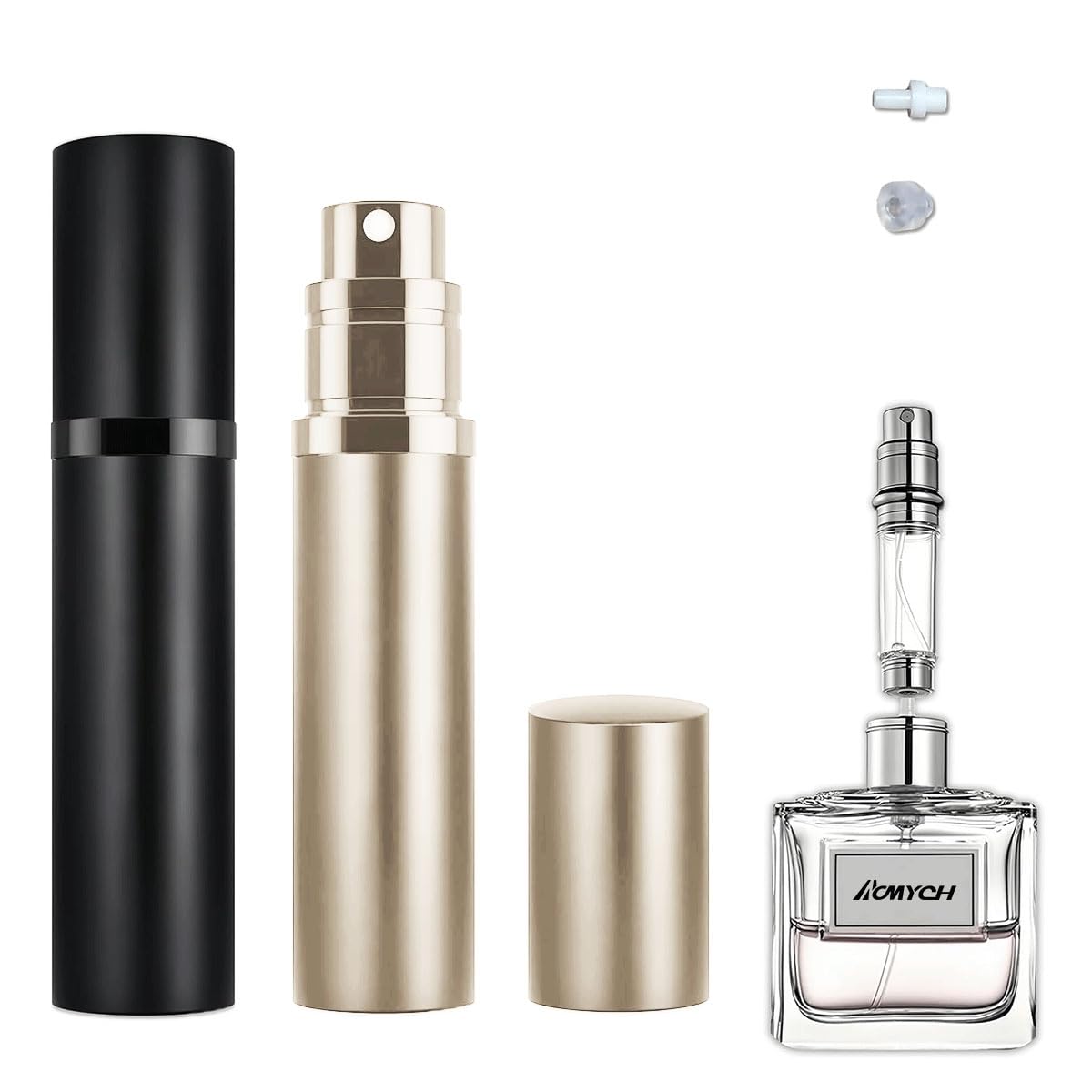 2PCS Perfume Travel Refillable Bottle, Bottom-Filling Fragrances Perfume Atomizer, Empty Mini Cologne Dispenser, Portable Sprayer Pocket Size for On the Go 5ml (Black & Champagne Gold)-image-39