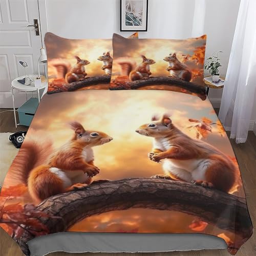 AAPZY Eichhörnchen Bettwäsche-Set, 3D Motiv, Bettbezug 2teilig Mit...