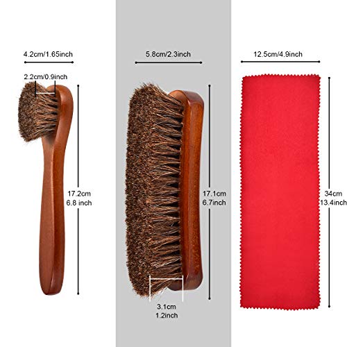 TOBION Polish Shoe Brush Kit Natural Horsehair Bristles Polishing Shine Applicators Clean Daubers Shoe Care Set for Leather Cleaning Shoes Boot and More