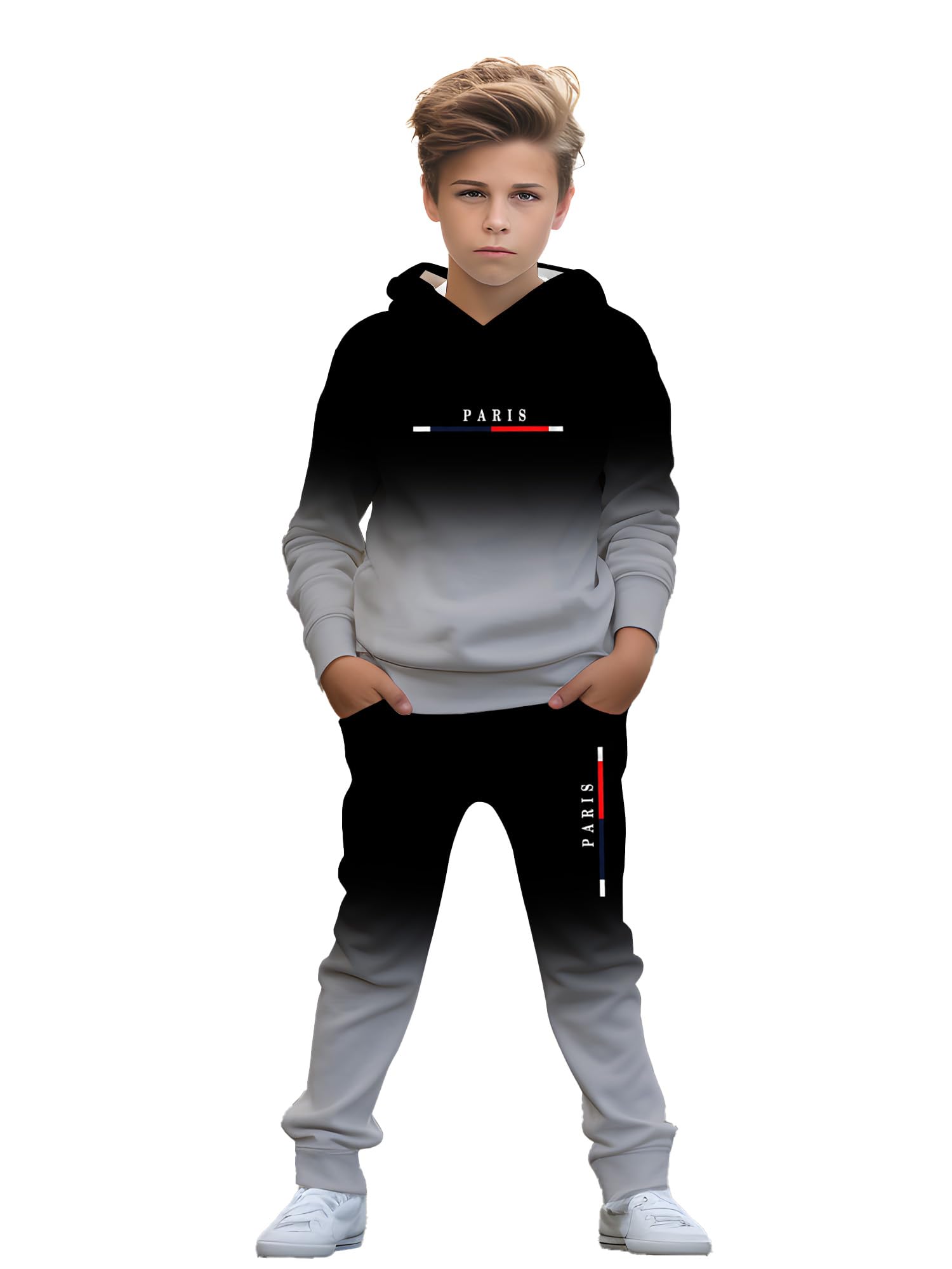 Boy, casual wear. Suitable for boys aged 5 to 14, comfortable spring and autumn hooded sweatshirt sets and long pants sets.
