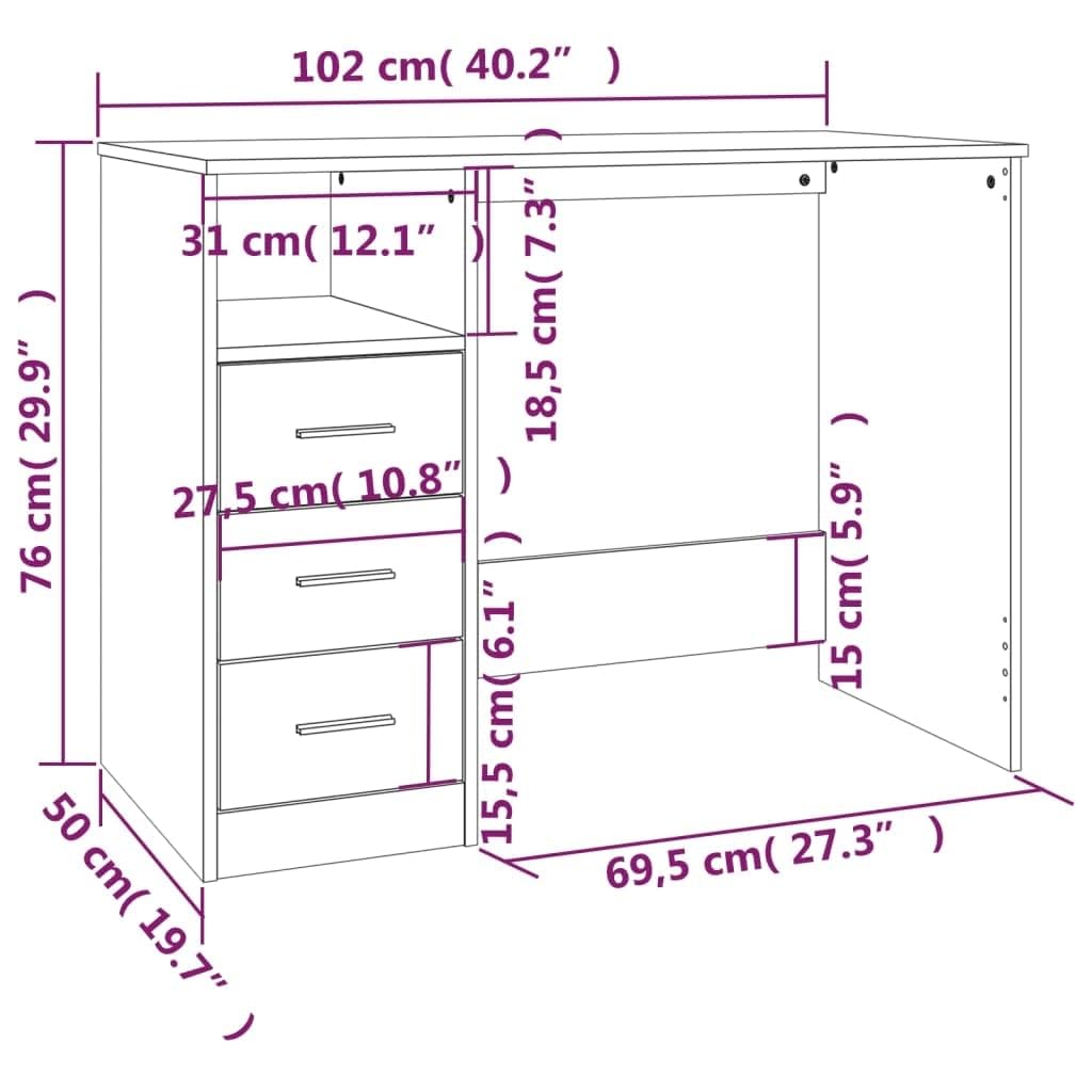 vidaXL Scrivania Cassetti Grigio Cemento 102x50x76cm Legno Multistrato, scrivania da Ufficio, scrivania da Studio, scrivania portaoggetti