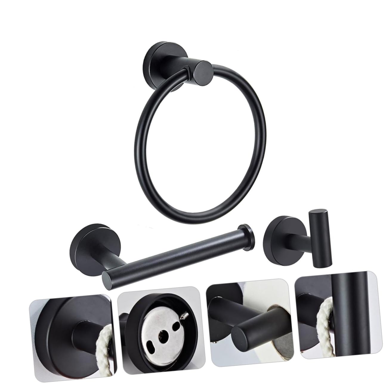 3 Piezas de Aro para Toallas de Baño en Acero Inoxidable Negro