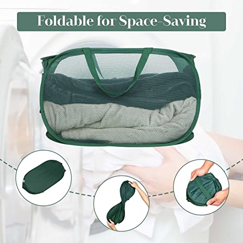 Sturdy Mesh Pop Up Laundry Hamper, Collapsible Laundry Baskets With Side Pocket, Foldable Clothes Hamper With Reinforced Carry Handles For Laundry, Bathroom, Kids Room, Dorm Or Travel Emerald #TOP4