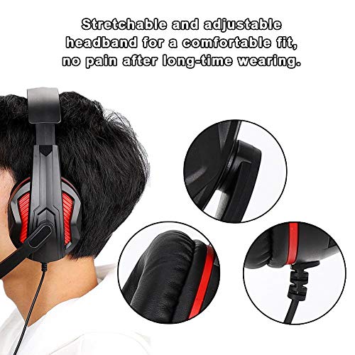Topiky Gaming Headsets, Wired Gaming Hoofdtelefoon met 40mm Professionele Game Horn, Stereo Bass Geluid, Stretchable Hoofdband, Ruisonderdrukkende Headset met Microfoon, voor PS4/PC/Laptop, enz, Zwart/Rood - Afbeelding 5