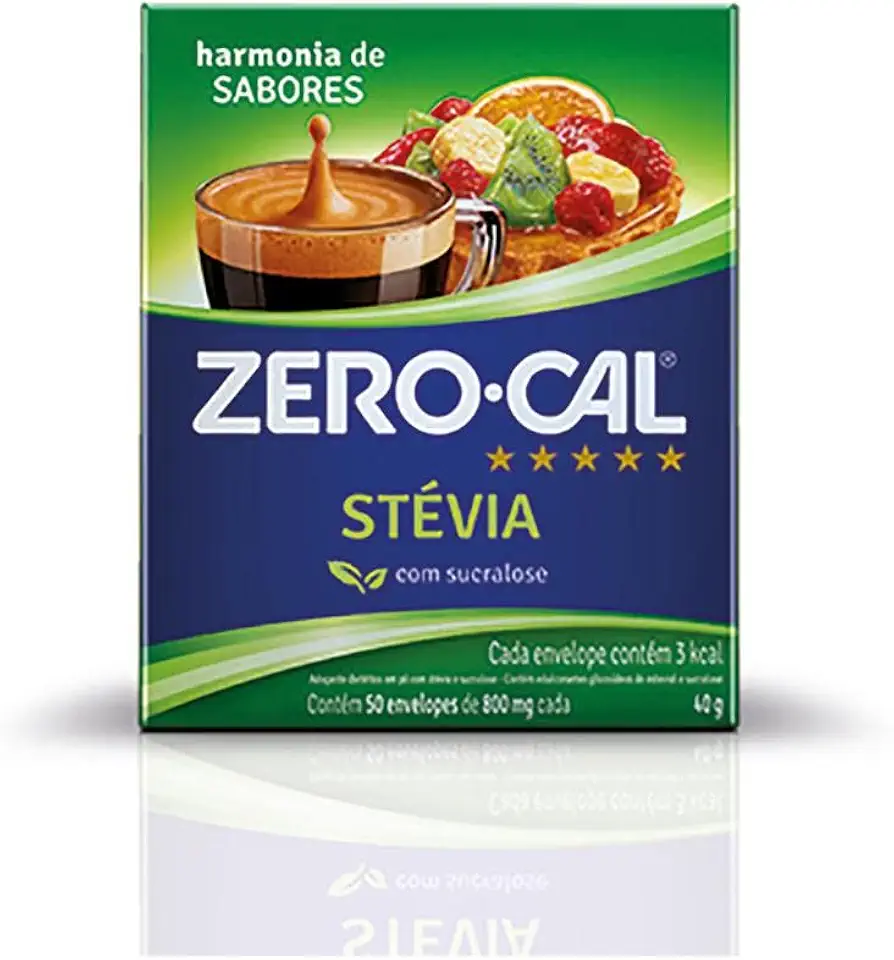Zero-Cal - Stévia Adoçante em Pó - Natural, Prático e Zero Caloria - 50 Sachês