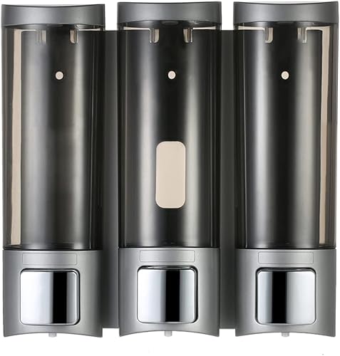 Dispensadores de champú para montaje en pared, instalación de 3 cámaras, pasta o punzón, 6.8 fl oz x 3, diseño de bloqueo, dispensadores manuales de