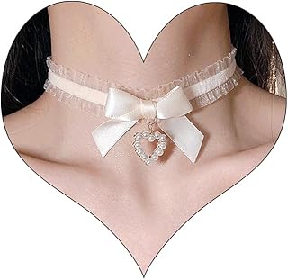 BETHYNAS Sexy Lace Bowknot Choker Collar Lolita Velvet Heart Pendant Tie Neck Chain Gothic Cosplay Neck Accessories for Wo...