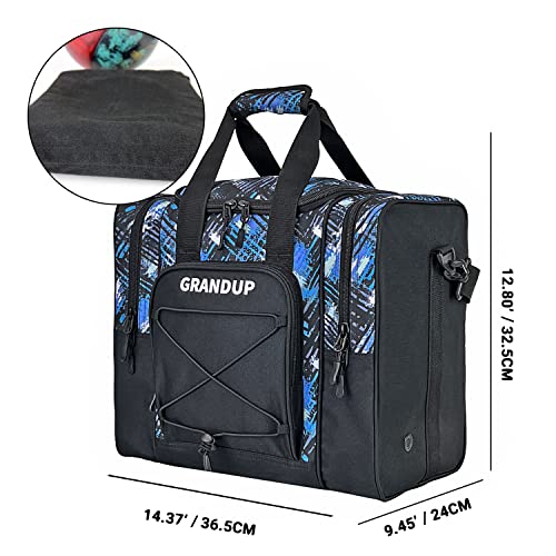 GRANDUP Bowling Ball Bag for Single Ball - Black Bowling accessories Ball Tote Bag Bowling Bag with Padded Ball Holder - Fits Bowling Shoes Up to Mens Size 14
