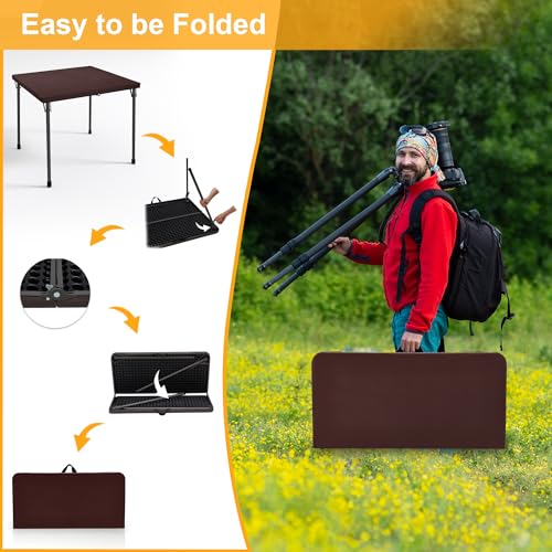 Image of Kasunpul 34 inch Folding Table, Portable Square Folding Card Table with Collapsible Legs & Carrying Handle, Plastic Tables for Camping,Picnic, Office, Party, Brown | Sturdy plastic card table, space saving after folded, lightweight for camping, picnic, party, gatherings & daily office use