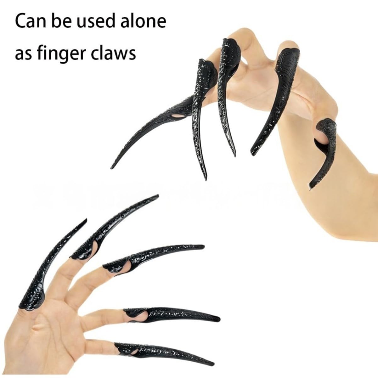 JIAHG Women's Long Horror Claw Gloves Black Ghost Gothic Witch Gloves with Scary Claw Halloween Costume Fancy Dress Handswear Performance Cosplay Accessory (Black Gloves with Detachable Nails) - Image 3