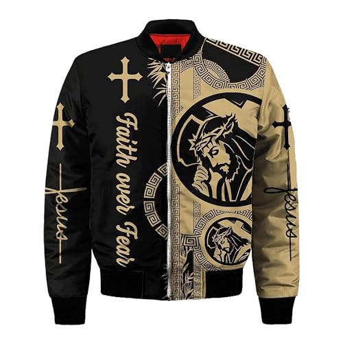 Amazon.com: Hapaku Faith Over Fear Jesus Bomber Jacket