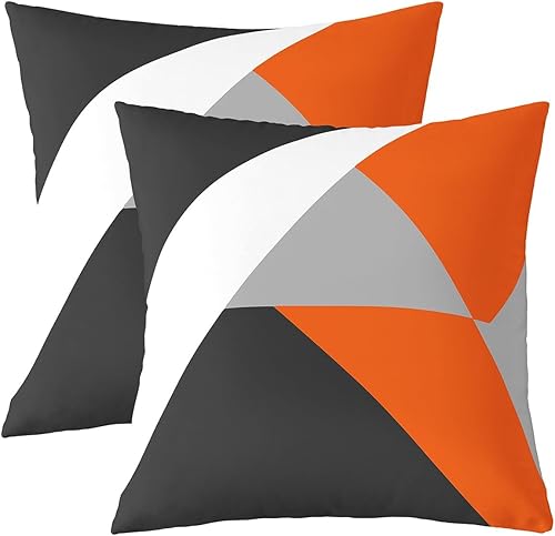 Feelyou Juego de 2 fundas de almohada geométricas con líneas de rayas, geométricas, gris, naranja, negro, para decoración del hogar, sala de estar,