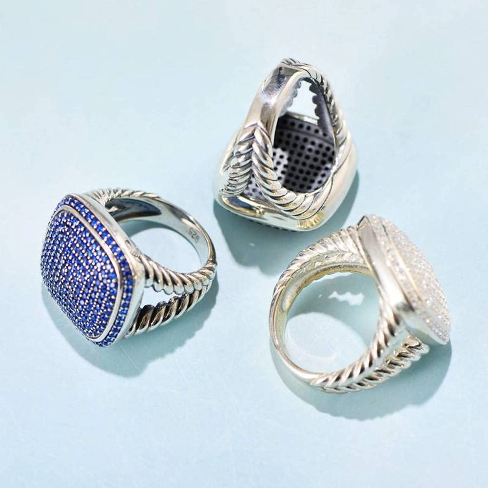 Anillo Retro S925 Plata Precisión Cuadrado Circón Anillo Trenzado Anillo Femeninonegro, 54mm