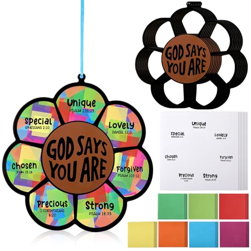 Sosation 24 Sets God Says You are Art Crafts Bulk DIY Religious Sunflower Bible Verse Kit Christian Tissue Paper Crafts Bulk Hanging Decor for Home Church Activity