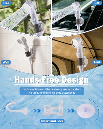 Subtoy Bomba de Ducha Portátil para Camping, Cabezal de Ducha Recargable USB-C con 3 Modos, Bombea Agua de Balde, para Viaje, RV, Baño de Mascotas, Playa y Uso de Emergencia (+ Bolsa de Malla) miniatura 3