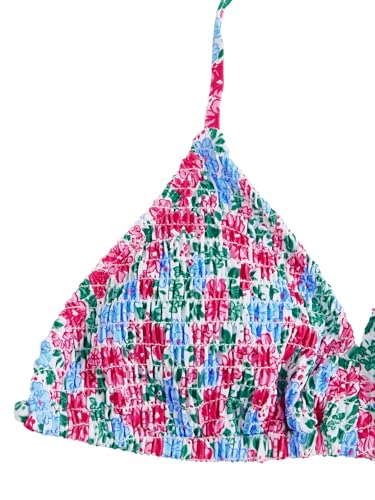 Image of RoseSeek Girl's Tie Dye Smocked 2 Piece Swimwear Sets Backless Halter Bikini Cute Brief Bathing Suit