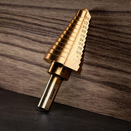 Image of NEIKO 10189A Titanium Step Drill Bit, High-Speed Alloy Steel Bit, Hole Expander for Wood and Metal, 12 Step Sizes from 7 /16 Inches to 1 1 /8 Inches (Pack of 2)
