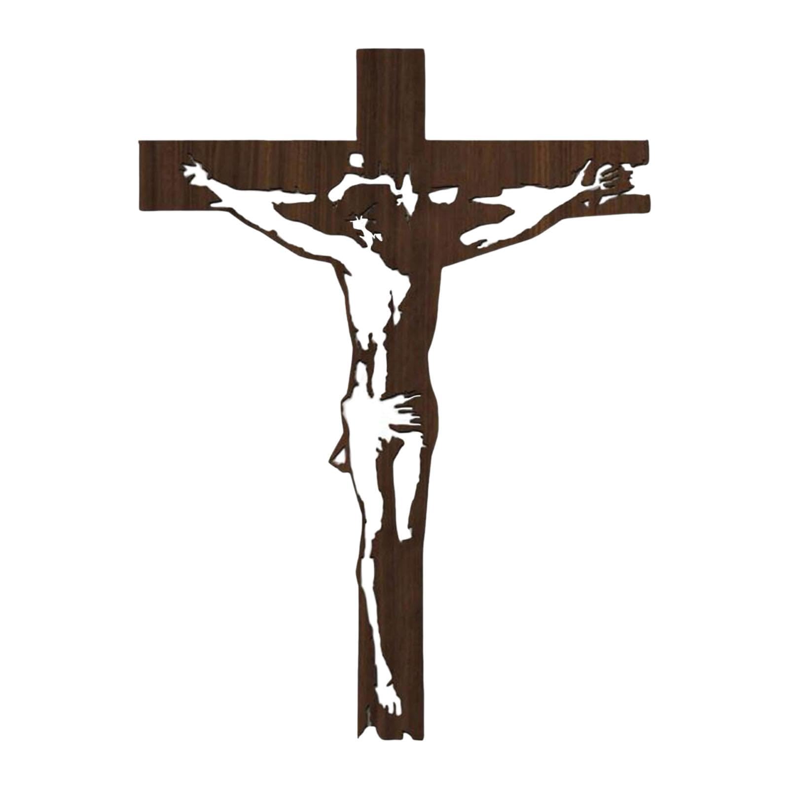 Wall Mounted Iron Jesus Crucifix Statue for Bedroom Baptism Decor Home Brown-image-40