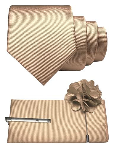 Image of JEMYGINS Formal Necktie Solid Color Tie and Pocket Square with Tie Clip Lapel Pin Sets for Men 4PCS