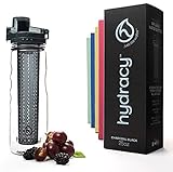 Hydracy Fruit Infuser Water Bottle - 25 Oz Sports Bottle with Full Length Infusion Rod and Insulating Sleeve Combo Set + 27 Fruit Infused Water Recipes eBook Gift - Charcoal Black