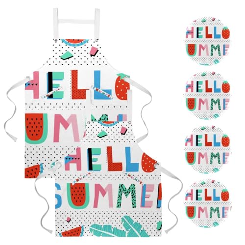 Tablier de cuisine imperméable aux taches imprimé flamant rose avec ses broches