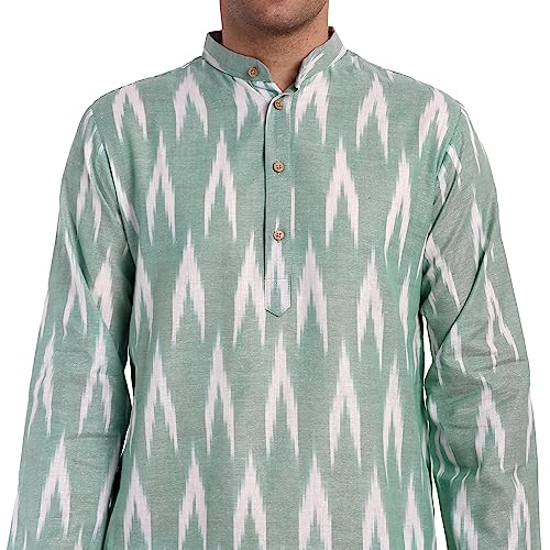 Image of SKAVIJ Men's Pure Cotton Printed Kurta Pajama Set Ikat Design Casual Ethnic Dress