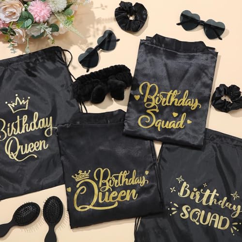 Image of Coume 48 Pcs Women Birthday Robe Birthday Queen Squad Robe Sunglasses Scrunchie Headbands Comb Bag for Spa Party
