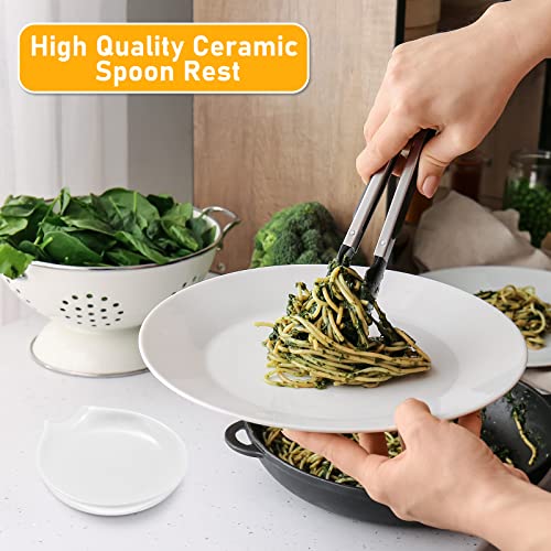 Image of Irenare 4 Pcs Ceramic Spoon Rest for Stove Top, 3.74 Inch Porcelain Spoon Holder, Coffee Utensil Rest Heat Resistant Dishwasher Safe for Home Kitchen Accessories Gift(White)