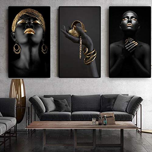 Art Mural Mains Noires et Bijoux Toile 60x80cm Décoration Intérieure Chic