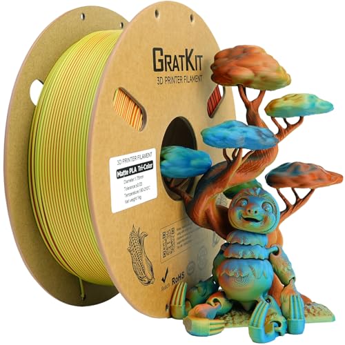 Image of Gratkit Matte Tri-Color PLA Filament,Coextrusion PLA Filament 1.75mm, + /-0.03mm, 1KG /Roll, High Speed Matte PLA, Malachite
