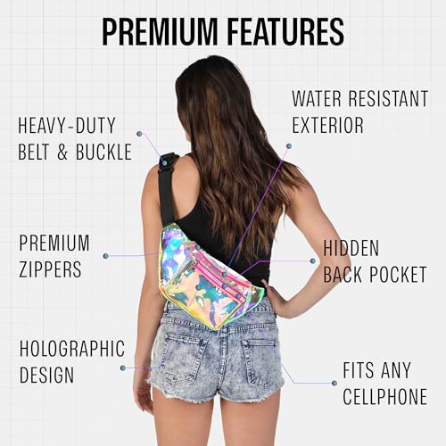 Image of Sojourner Holographic Rave Fanny Pack - Packs for Festival Women, Men | Cute Fashion Waist Bag Belt Bags (Gold & Pink Transparent)