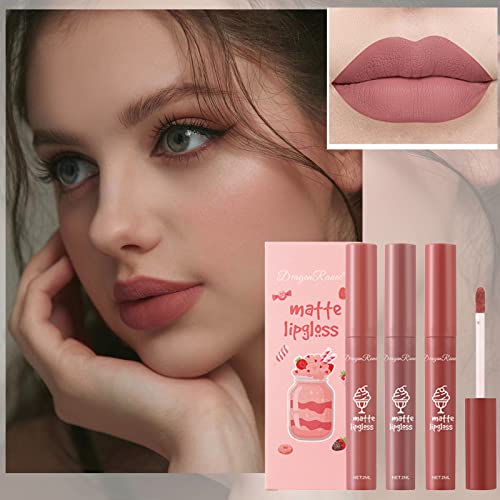 3 Pcs Nude Matte Lipstick Set,Nude Lipstick Velvet Air Moisture Smooth Crayon Lip Stain,Long Lasting Lipstick 24 Hour Waterproof Nourishing Lipstick With A Matte Finish, Lip Gloss Lipstick For Women (Set D) #TOP1