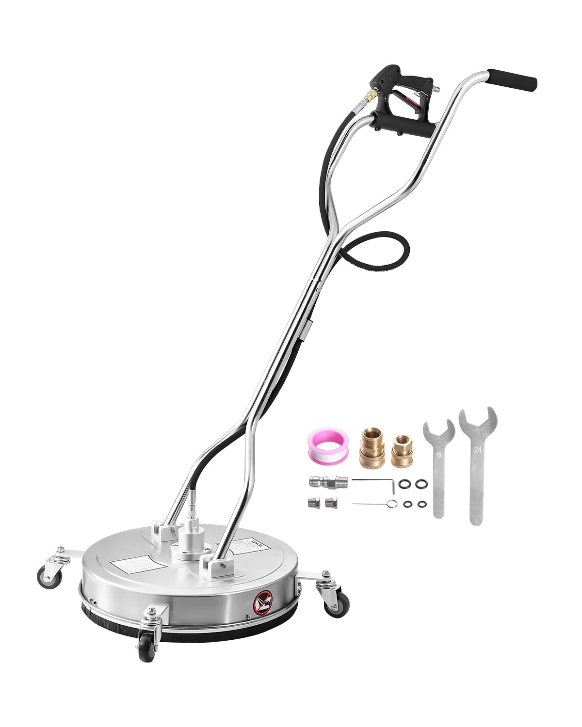 VEVOR Hochdruckreiniger φ520 mm Oberflächenreiniger, Flächenreiniger aus Edelstahl mit 4 Rädern, 275,8 bar, 3/8-Zoll-Schnellanschluss, 2 Sprühdüsen, Doppelgriff, für Beton, Terrasse, Gehweg