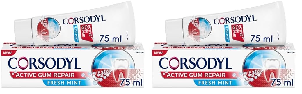 Corsodyl Active Gum Repair Toothpaste for Bleeding Gums, Fresh Mint, 75ml (Pack of 2)
