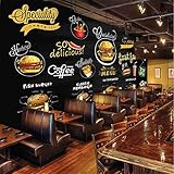 Western Restaurant Pizza Hamburger Fast Food Shop Wallpaper 3D Wall Murals, 3D Hand-Painted Chalkboard Mural Space Render Lllustration Wallpapers, Retro Restaurant Interior Decor, 59'Wx47.2'H