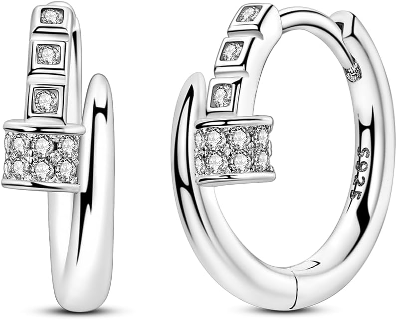 Parmuz 925 Sterling Silver Huggie Hoop Earrings Star Moon Butterfly Posts Thick Chunky Hoops for Women Small Tiny cuff Cubic Zirconia Snake Heart Earring