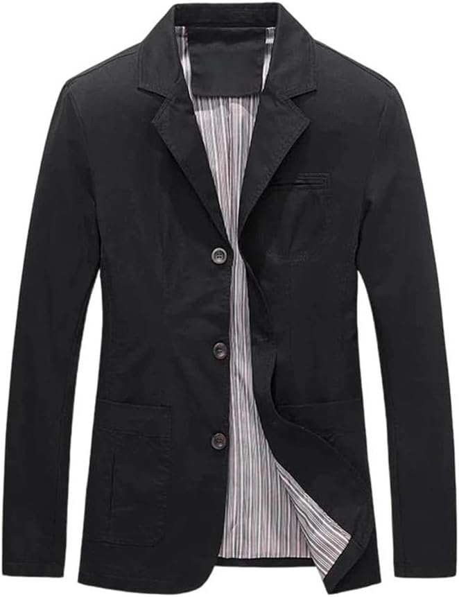 Men's Casual Solid Cotton Suit Jacket Loose Single Breasted Retro Fashion Business Blazers
